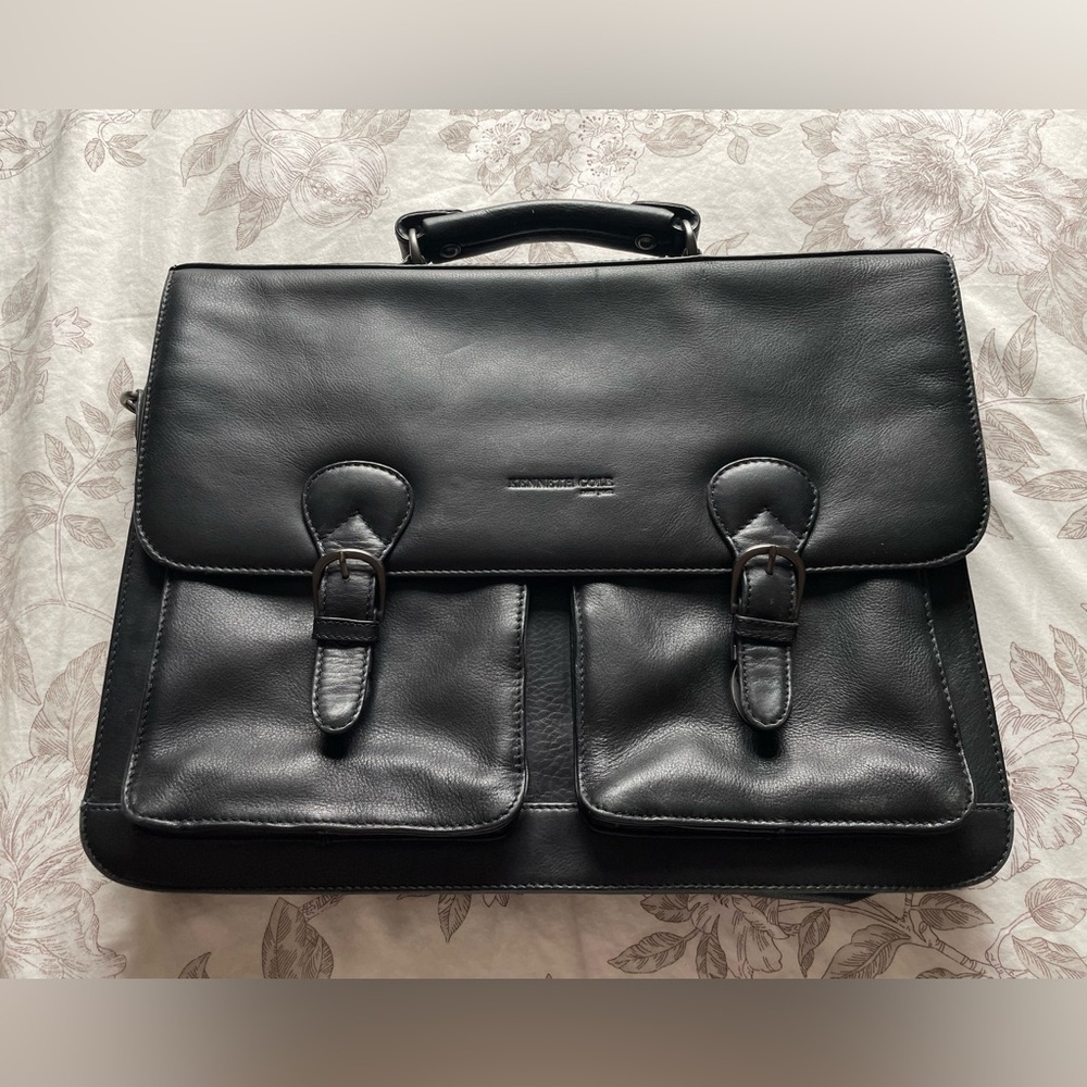 Kenneth Cole Reaction‎ Black Leather Laptop Bag Briefcase Career Work School